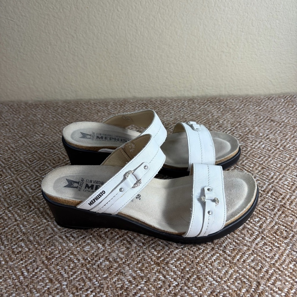 MEPHISTO Air Relax Women's Leather Slip-On Wedge Sandals Sz 8 EU 38 Shock Absorb